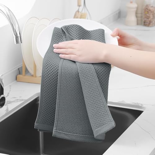 100% Cotton Waffle Weave Kitchen Dish Towels 24 (Grey / 13 X 28 - 24 Pack)