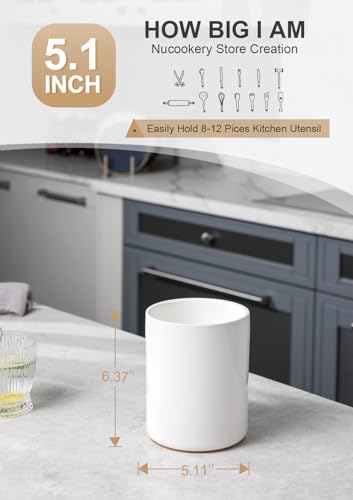 Ceramic Kitchen Utensil Holder for Countertop Organizer 6.4"White (White)