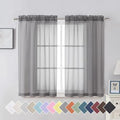 2 Piece Grey Short Sheer Curtains 45 Inch Length (40"W x 45"L (Pack of 2) / Charcoal Grey)