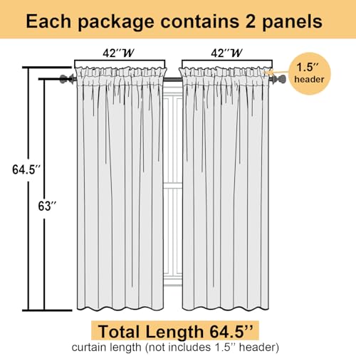 Denim Blue Sheer Curtains 63 Inch Length 2 Panels (Denim Blue / 42"W x 63"L (Pack of 2))