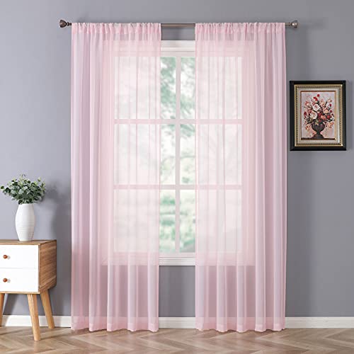 Sheer Curtains Linen Textured Bedroom Curtain Sheers Light Filtering Rod Pocket Voile Curtains for Living Room (54"W x 84"L (Pack of 2) / Pink)