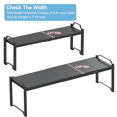 Narrow Expandable Cabinet Shelf Organizer 5.51" Width (Black / 2 Pack Narrow Model: 12.5"-20.5"L × 5.5"W × 7.9"H)