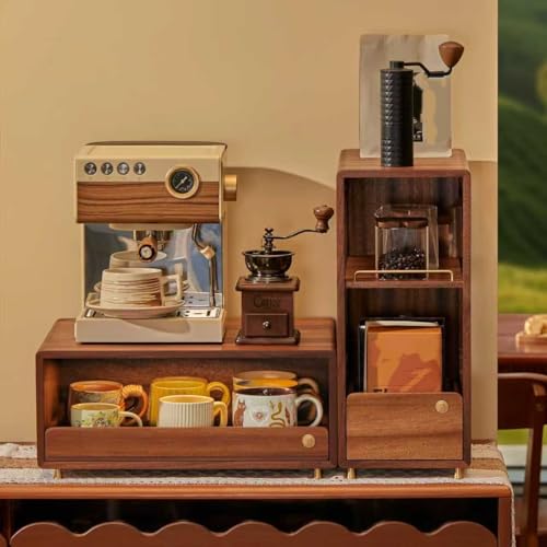 Wooden Coffee Station Storage Rack with Drawers (Single-layer Storage)