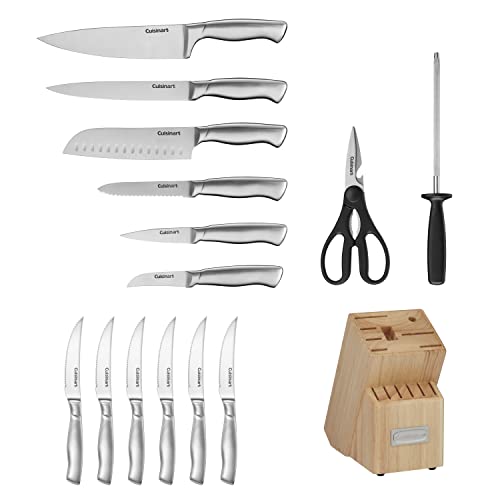 Professional Block Knife Set 15pc Cutlery Knife Set with Steel Blades for Precise Cutting (Natural)