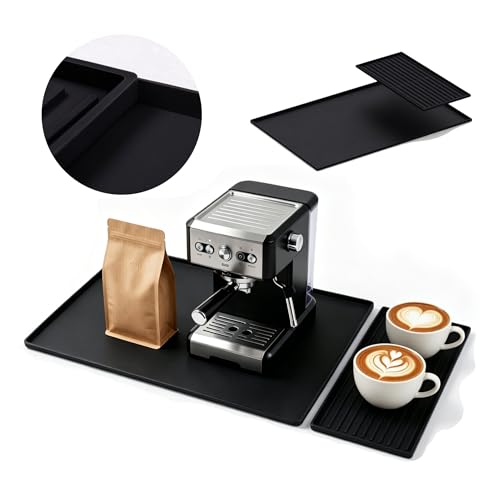 Silicone Coffee Mat with Removable Tray for Coffee Bar Organizer (Classic Black)