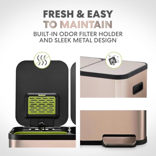 60L 16 Gallon Dual Compartment Kitchen Trash Can (Rose Gold)