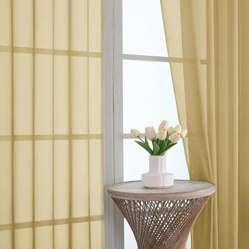 Gold Sheer Curtains 84 Inch Long 2 Panels for Living Room 59" Wide (Gold / 59"W x 84"L (Pack of 2))