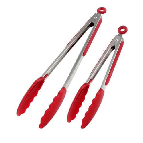 2 Pack Silicone Kitchen Tongs (Red)