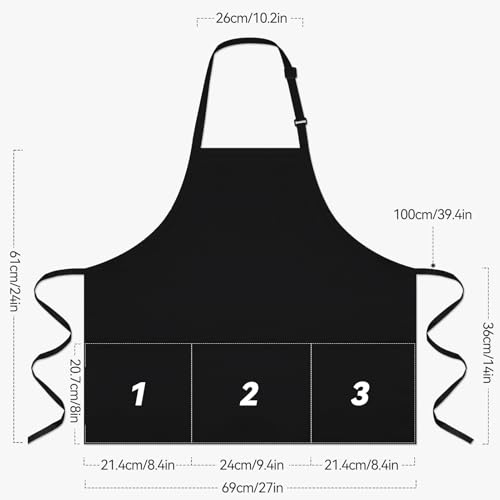 Kitchen Cooking Apron with 3 Pockets (Black)