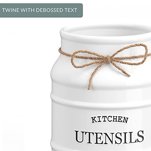 Ceramic Kitchen Utensil Holder Countertop 6.75″ (White)