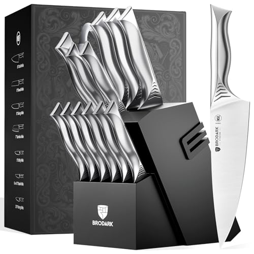 15PCS Kitchen Knife Set with Block and Built