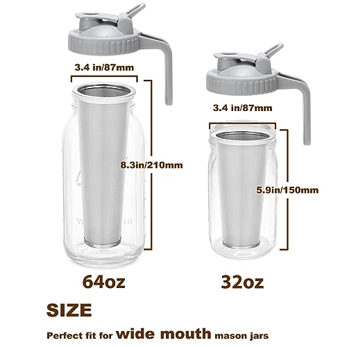 Cold Brew Coffee Filter with Pour Spout Lid for 32 OZ Wide Mouth Mason Jar (32oz mason jar filter with lid)