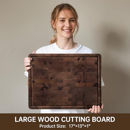 Walnut Cutting Boards for Kitchen Solid Wood End Grain 17"×13"×1" (Walnut / 17"L x 13"W)