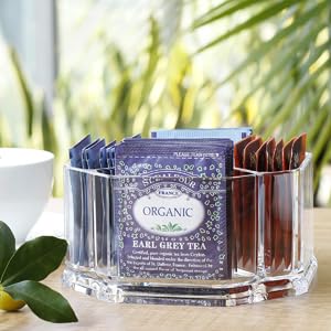 Acrylic Tea Bags Holder Coffee Sugar Bag Case Guest Room Organizer Storage Boxes (L16*W.16*H.8cm)