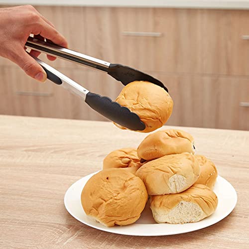 2-Pack of 9" (Small) & 12" (Large) Kitchen Tongs Set: Non-Stick Silicone-Stainless Steel Cooking Tongs, BPA Free, Heat Resistant (480°F) - Non-Slip Grip & Locking Metal Food Tongs (Black) (Black)
