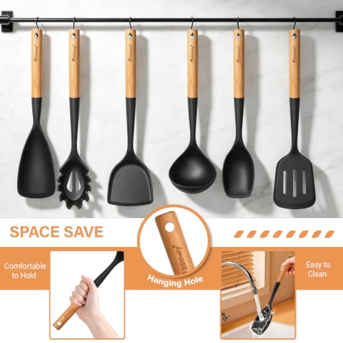 Large Silicone Kitchen Utensils Set (Black)