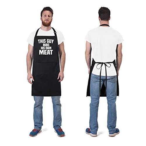 100% Cotton Funny Aprons This Guy Rubs His Own Meat with 2 Pockets BBQ Grilling Adjustable Bib Aprons Gifts for Men Dad Friends Father's Day Barbecue Birthday (This Guy Rubs His Own Meat)