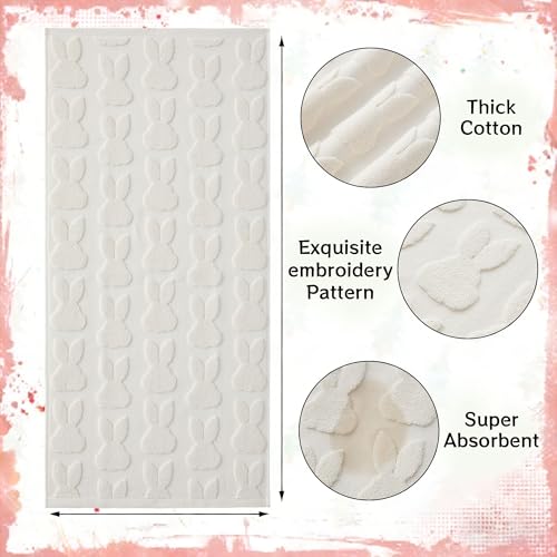 2 Pack Easter Hand Towels White Rabbit Cotton Bathroom Towel Decorative Absorbent Bath Towel for Drying Cleaning Cooking (White Rabbit / 13.7'' x 29.5'')