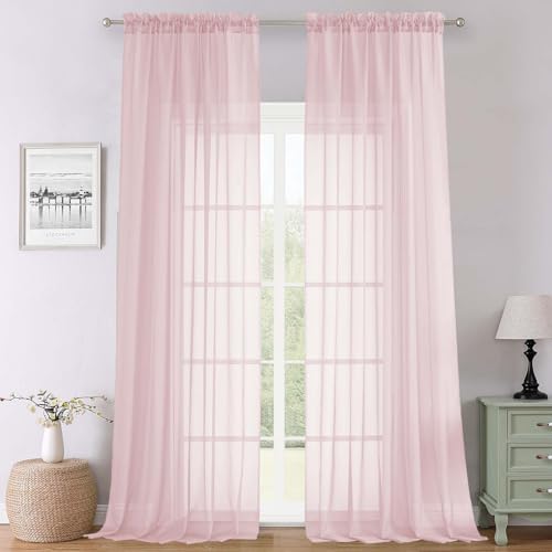 Blush Pink Sheer Curtains 108 Inches Long 2 Pcs (Blush Pink / 59"W x 108"L (Pack of 2))