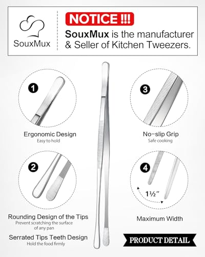 2 Pcs 10 inch Cooking Tweezers Tongs Precision Serrated Tips (10inch / Silver)