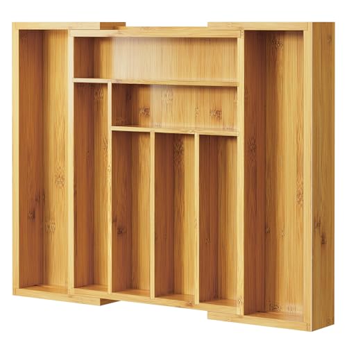 Bamboo Expandable Silverware Drawer Organizer (Natural / Large)