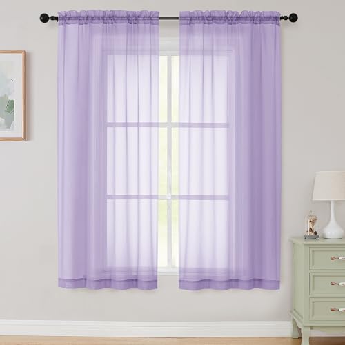 Sheer Lavender Curtains for Bedroom Living Room 63 Inch Length 2 Panels (Lavender / 42"W x 63"L (Pack of 2))