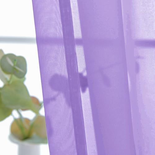 Basic Rod Pocket Sheer Voile Window Curtain Panels Lavender 1 Pair 2 Panels 26 Width 40 Inch Long for Kitchen Bedroom Children Living Room Yard（Lavender (Lavender / 26"W x 40"L (Pack of 2))