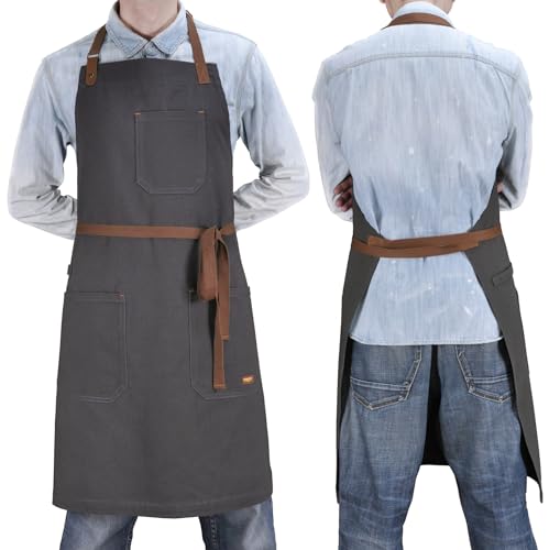Cooking Apron for Men Women with Pockets & Towel Loop (Dark Grey)