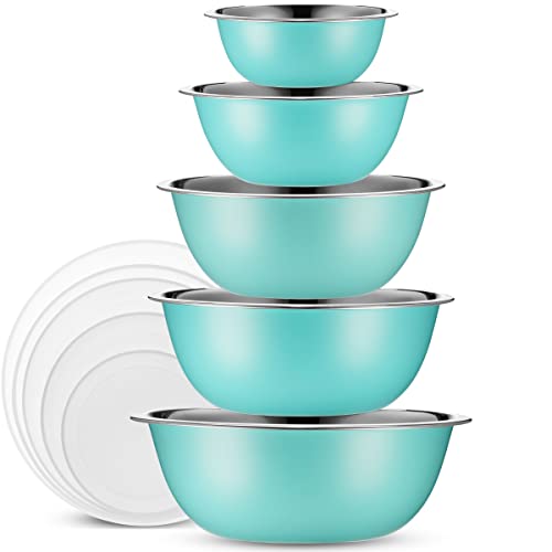 10 Piece Stainless Steel Mixing Bowl Set with Lids for Food Prep & Storage (Mixing Bowls With Lids - Blue)