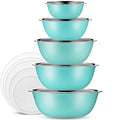 10 Piece Stainless Steel Mixing Bowl Set with Lids for Food Prep & Storage (Mixing Bowls With Lids - Blue)
