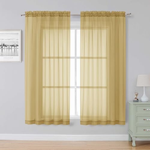 Gold Sheer Curtains (Gold / 59"W x 63"L (Pack of 2))
