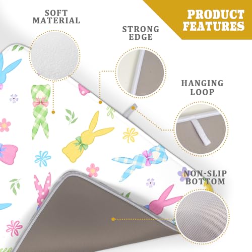 Easter Dish Drying Mat for Kitchen Counter Cute Bunny Floral Holiday Microfiber Absorbent Dish Draining Reusable Washable Foldable Extra Large 18"x24" (24" x 18")