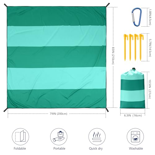 Beach Blanket Mat Waterproof Sandproof for 2 (Light and Dark Green / 79" X 83"（1-4person）)