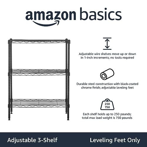 3 Shelf Adjustable Heavy Duty Steel Wire Rack Storage Shelving Organizer with Storage Space (3 -Shelf / 23.2"L x13.4" W x 30" H / Black)