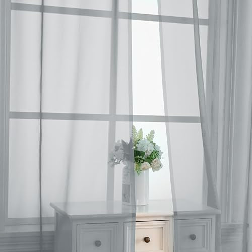 Light Grey Sheer Curtains 84 Inches Long 2 Panels (Light Grey / 42"W x 84"L (Pack of 2))