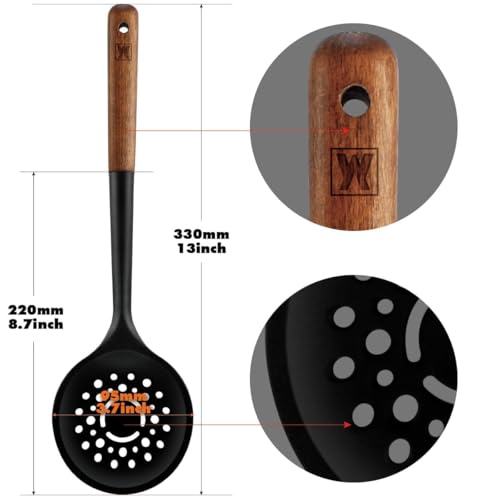 Silicon Cooking Skimmer Ladle with Wooden Handle (1635)