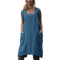 Japanese Pinafore Apron Smock Cotton Apron with Pockets Plus Size Aprons for Women (Dark Blue / 3X-Large)