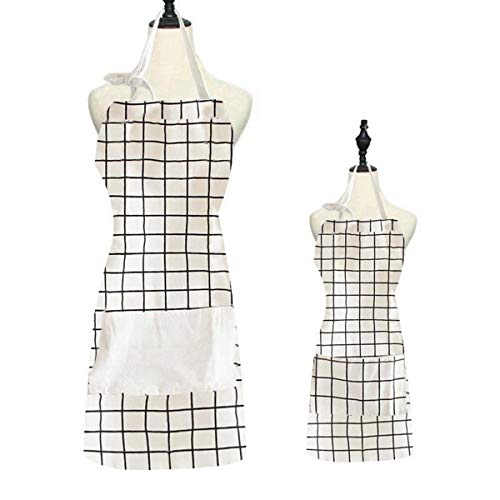 2 Pack Cotton Adjustable Parent and Child Apron with Pockets Mommy and Me Matching Set (Plaid White)