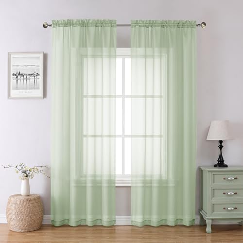 Light Green Sheer Curtains 84 Inches Long 2 Panels Set (Light Green / 42"W x 84"L (Pack of 2))