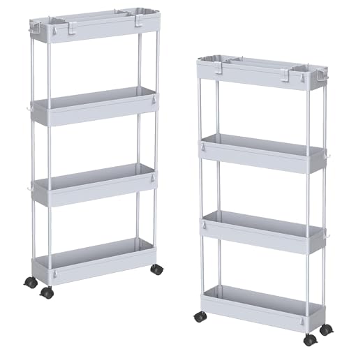 2 piece Set Slim Storage Cart 3 Tier (Grey)