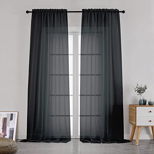 Black Sheer Curtains 108 Inches Long (Black / 42"W x 108"L (Pack of 2))