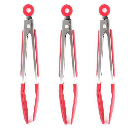 7 inch Mini Silicone Kitchen Tongs for Serving Food (Red)