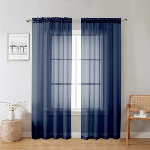 Navy Blue Sheer Curtains 78 Inches Long 2 Panels (Navy Blue / 42"W x 78"L (Pack of 2))