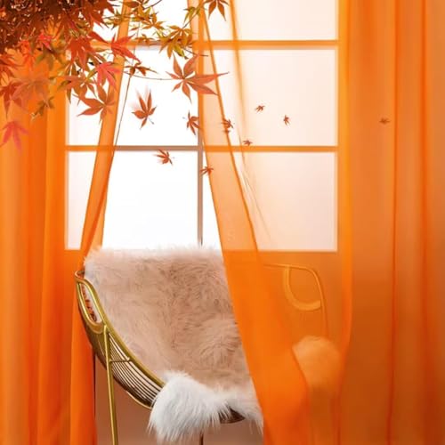 Basic Rod Pocket Sheer Voile Window Curtain Panels White 1 Pair 2 Panels 60 Width 72 Inch Long for Kitchen Bedroom Children Living Room Yard (Orange / 60"W x 72"L (Pack of 2))