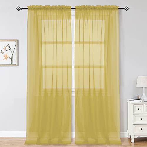 Gold Sheer Curtains 96 Inch Length 2 Panels Set (Yellow / 42"W x 96"L (Pack of 2))