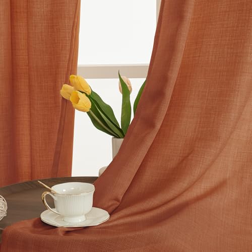 95 Inch Long Terracotta Linen Sheer Curtains for Living Room 2 Panels (52"W x 95"L (Pack of 2) / Silver Grommet-terracotta)