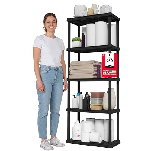 Plastic Storage Shelves (Black / 5 Tier | 12"D x 24"W x 64"H)