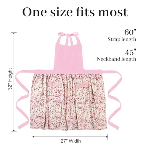 Cute Floral Aprons for Women with Pockets (Medium / Rose Pink)