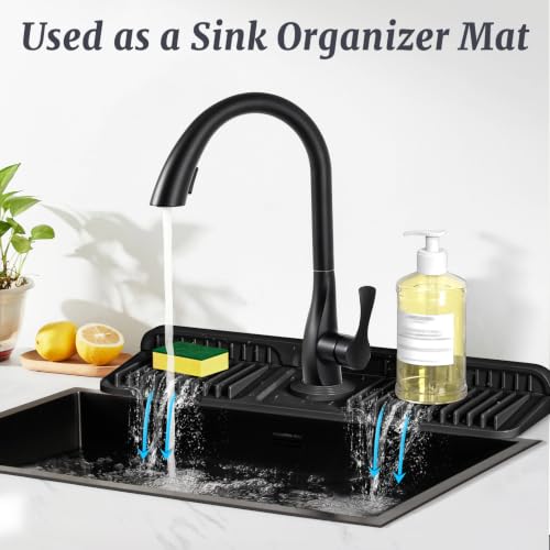 17.7 Inch Faucet Mat for Kitchen Sink Splash Guard (Black / 17.7" x 5.5")