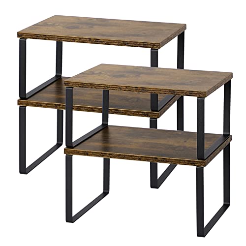 Kitchen Cabinet and Counter Shelf Organizer (11.7''W / Black + Rustic Brown)